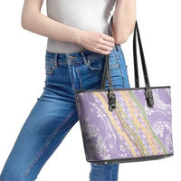 Purple Palaka Hawaii Leis Leather Tote Bag Hawaiian-plaid Elegant Tropical Vibes - Polynesian Pride
