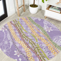 Purple Palaka Hawaii Leis Round Carpet Hawaiian-plaid Elegant Tropical Vibes - Polynesian Pride
