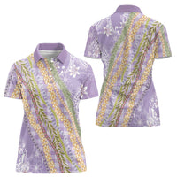 Purple Palaka Hawaii Leis Women Polo Shirt Hawaiian-plaid Elegant Tropical Vibes LT14 - Polynesian Pride