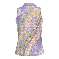 Purple Palaka Hawaii Leis Women Sleeveless Polo Shirt Hawaiian-plaid Elegant Tropical Vibes - Polynesian Pride