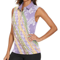 Purple Palaka Hawaii Leis Women Sleeveless Polo Shirt Hawaiian-plaid Elegant Tropical Vibes - Polynesian Pride