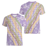 Purple Palaka Hawaii Leis Women V-Neck T-Shirt Hawaiian-plaid Elegant Tropical Vibes - Polynesian Pride