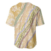 Yellow Palaka Hawaii Leis Baseball Jersey Hawaiian-plaid Elegant Tropical Vibes - Polynesian Pride