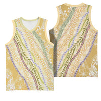 Yellow Palaka Hawaii Leis Basketball Jersey Hawaiian-plaid Elegant Tropical Vibes - Polynesian Pride