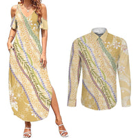 Yellow Palaka Hawaii Leis Couples Matching Summer Maxi Dress and Long Sleeve Button Shirt Hawaiian-plaid Elegant Tropical Vibes - Polynesian Pride