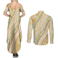 Yellow Palaka Hawaii Leis Couples Matching Summer Maxi Dress and Long Sleeve Button Shirt Hawaiian-plaid Elegant Tropical Vibes - Polynesian Pride