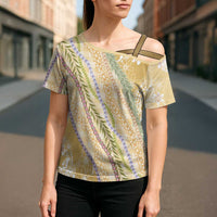 Yellow Palaka Hawaii Leis Cross Shoulder Shirt Hawaiian-plaid Elegant Tropical Vibes LT14 - Polynesian Pride