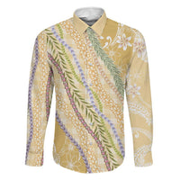 Yellow Palaka Hawaii Leis Family Matching Mermaid Dress and Hawaiian Shirt Hawaiian-plaid Elegant Tropical Vibes LT14 Dad's Shirt - Long Sleeve Yellow - Polynesian Pride