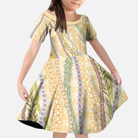 Yellow Palaka Hawaii Leis Family Matching Off Shoulder Maxi Dress and Hawaiian Shirt Hawaiian-plaid Elegant Tropical Vibes LT14 Daughter's Dress Yellow - Polynesian Pride