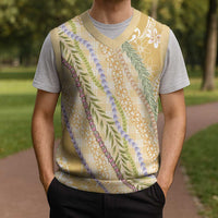 Yellow Palaka Hawaii Leis Christmas Knitted V-Neck Vest Hawaiian-plaid Elegant Tropical Vibes - Polynesian Pride