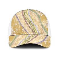 Yellow Palaka Hawaii Leis Mesh Trucker Cap Hawaiian-plaid Elegant Tropical Vibes LT14 One Size White Yellow - Polynesian Pride
