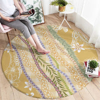 Yellow Palaka Hawaii Leis Round Carpet Hawaiian-plaid Elegant Tropical Vibes - Polynesian Pride