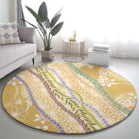 Yellow Palaka Hawaii Leis Round Carpet Hawaiian-plaid Elegant Tropical Vibes - Polynesian Pride
