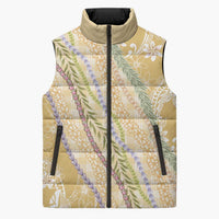 Yellow Palaka Hawaii Leis Sleeveless Puffer Jacket Hawaiian-plaid Elegant Tropical Vibes - Polynesian Pride