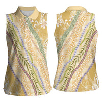 Yellow Palaka Hawaii Leis Women Sleeveless Polo Shirt Hawaiian-plaid Elegant Tropical Vibes - Polynesian Pride