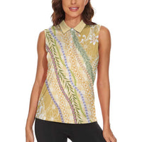 Yellow Palaka Hawaii Leis Women Sleeveless Polo Shirt Hawaiian-plaid Elegant Tropical Vibes - Polynesian Pride