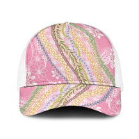 Pink Palaka Hawaii Leis Baseball Net Cap Hawaiian-plaid Elegant Tropical Vibes - Polynesian Pride