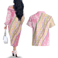 Pink Palaka Hawaii Leis Couples Matching Off The Shoulder Long Sleeve Dress and Hawaiian Shirt Hawaiian-plaid Elegant Tropical Vibes LT14 - Polynesian Pride