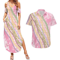 Pink Palaka Hawaii Leis Couples Matching Summer Maxi Dress and Hawaiian Shirt Hawaiian-plaid Elegant Tropical Vibes LT14 Pink - Polynesian Pride