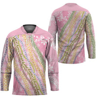 Pink Palaka Hawaii Leis Hockey Jersey Hawaiian-plaid Elegant Tropical Vibes LT14 - Polynesian Pride