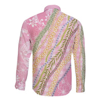 Pink Palaka Hawaii Leis Long Sleeve Button Shirt Hawaiian-plaid Elegant Tropical Vibes - Polynesian Pride