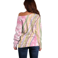 Pink Palaka Hawaii Leis Off Shoulder Sweater Hawaiian-plaid Elegant Tropical Vibes - Polynesian Pride