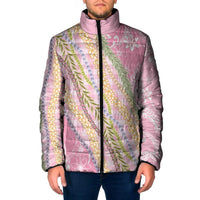 Pink Palaka Hawaii Leis Padded Jacket Hawaiian-plaid Elegant Tropical Vibes - Polynesian Pride