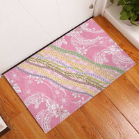 Pink Palaka Hawaii Leis Rubber Doormat Hawaiian-plaid Elegant Tropical Vibes - Polynesian Pride
