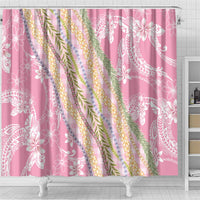 Pink Palaka Hawaii Leis Shower Curtain Hawaiian-plaid Elegant Tropical Vibes - Polynesian Pride