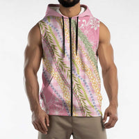 Pink Palaka Hawaii Leis Sleeveless Zip Hoodie Hawaiian-plaid Elegant Tropical Vibes LT14 - Polynesian Pride