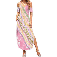 Pink Palaka Hawaii Leis Summer Maxi Dress Hawaiian-plaid Elegant Tropical Vibes LT14 Women Pink - Polynesian Pride