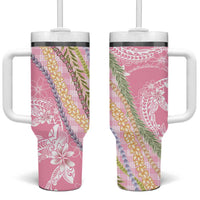 Pink Palaka Hawaii Leis Tumbler With Handle Hawaiian-plaid Elegant Tropical Vibes - Polynesian Pride