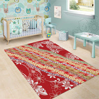 Red Palaka Hawaii Leis Area Rug Hawaiian-plaid Elegant Tropical Vibes - Polynesian Pride