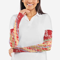 Red Palaka Hawaii Leis Arm Sleeves Hawaiian-plaid Elegant Tropical Vibes - Polynesian Pride