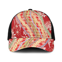 Red Palaka Hawaii Leis Baseball Net Cap Hawaiian-plaid Elegant Tropical Vibes - Polynesian Pride