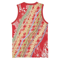 Red Palaka Hawaii Leis Basketball Jersey Hawaiian-plaid Elegant Tropical Vibes - Polynesian Pride
