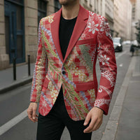 Red Palaka Hawaii Leis Blazer Hawaiian-plaid Elegant Tropical Vibes - Polynesian Pride