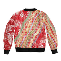 Red Palaka Hawaii Leis Bomber Jacket Hawaiian-plaid Elegant Tropical Vibes - Polynesian Pride