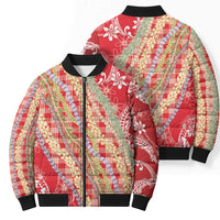 Red Palaka Hawaii Leis Bomber Puffer Jacket Hawaiian-plaid Elegant Tropical Vibes - Polynesian Pride