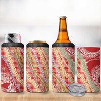 Red Palaka Hawaii Leis 4 in 1 Can Cooler Tumbler Hawaiian-plaid Elegant Tropical Vibes - Polynesian Pride