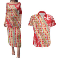 Red Palaka Hawaii Leis Couples Matching Puletasi and Hawaiian Shirt Hawaiian-plaid Elegant Tropical Vibes - Polynesian Pride