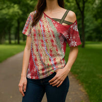 Red Palaka Hawaii Leis Cross Shoulder Shirt Hawaiian-plaid Elegant Tropical Vibes - Polynesian Pride