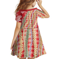 Red Palaka Hawaii Leis Family Matching Long Sleeve Bodycon Dress and Hawaiian Shirt Hawaiian-plaid Elegant Tropical Vibes - Polynesian Pride