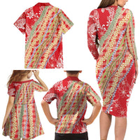 Red Palaka Hawaii Leis Family Matching Long Sleeve Bodycon Dress and Hawaiian Shirt Hawaiian-plaid Elegant Tropical Vibes - Polynesian Pride