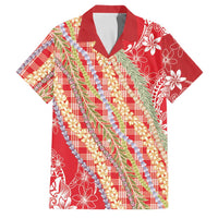 Red Palaka Hawaii Leis Family Matching Long Sleeve Bodycon Dress and Hawaiian Shirt Hawaiian-plaid Elegant Tropical Vibes - Polynesian Pride