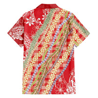 Red Palaka Hawaii Leis Family Matching Long Sleeve Bodycon Dress and Hawaiian Shirt Hawaiian-plaid Elegant Tropical Vibes - Polynesian Pride