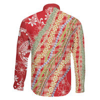 Red Palaka Hawaii Leis Family Matching Long Sleeve Bodycon Dress and Hawaiian Shirt Hawaiian-plaid Elegant Tropical Vibes - Polynesian Pride