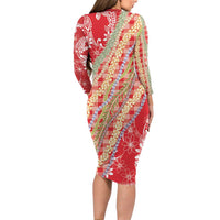 Red Palaka Hawaii Leis Family Matching Long Sleeve Bodycon Dress and Hawaiian Shirt Hawaiian-plaid Elegant Tropical Vibes - Polynesian Pride