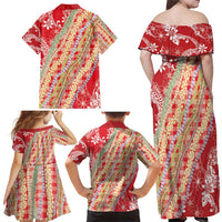 Red Palaka Hawaii Leis Family Matching Off Shoulder Maxi Dress and Hawaiian Shirt Hawaiian-plaid Elegant Tropical Vibes - Polynesian Pride