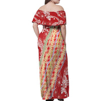 Red Palaka Hawaii Leis Family Matching Off Shoulder Maxi Dress and Hawaiian Shirt Hawaiian-plaid Elegant Tropical Vibes - Polynesian Pride